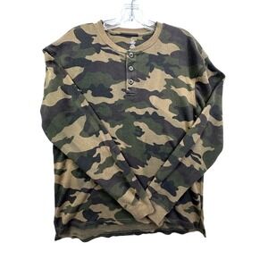 Open Trails Camo Henley Thermal Long Sleeve Shirt Men Siz Large Cotton Polyester